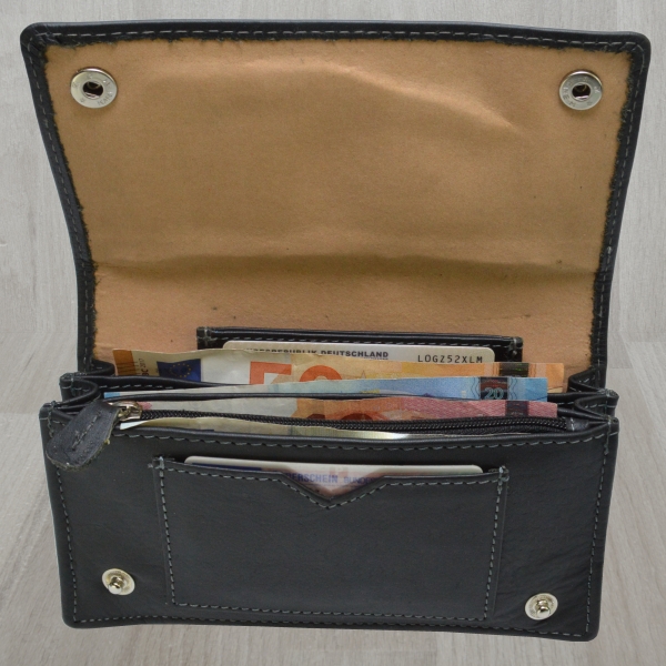 flevado Wild Büffel Leder Geldbörse Scull Totenkopf Biker Wildleder Brieftasche mit Kette (Schwarz) RFID Schutz
